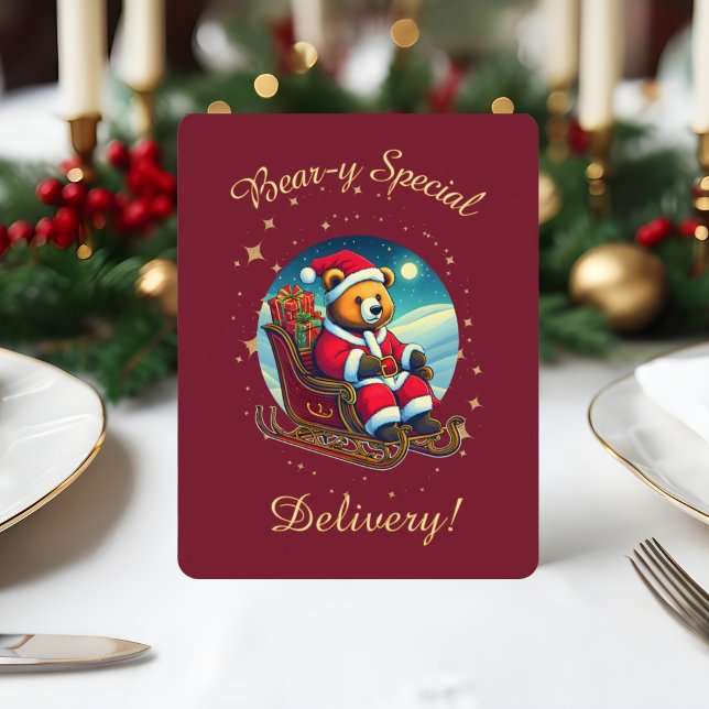 Cartão De Festividades Papai Noel Urso Sleigh Feliz Natal (Criador carregado)