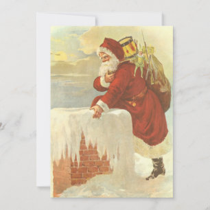 Cartão De Festividades Papai Noel Victoriano Natal Antigo na Chaminé