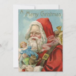 Cartão De Festividades Papai Noel Vintage Assustador Fumando Cachimbo Bri