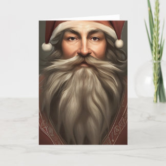 Cartão De Festividades Papai Noel Vintage Cinza Barba de Natal