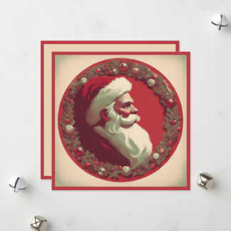 Cartão De Festividades Papai Noel Vintage com Grinalda