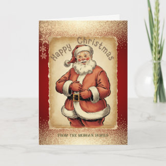 Cartão De Festividades Papai Noel Vintage Flocos de Neve Vermelho