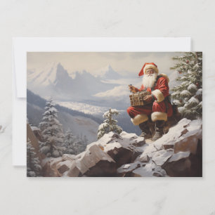 Cartão De Festividades Papai Noel Vintage Montanha Nevada Feliz Natal