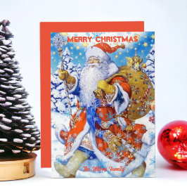 Cartão De Festividades Papai Noel Vintage Personalizado Feliz Natal Feria