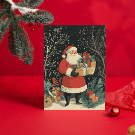 Cartão De Festividades Papai Noel Vintage Presentes Clássicos Natal