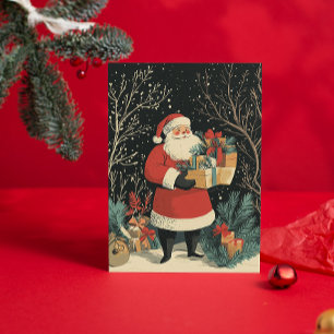 Cartão De Festividades Papai Noel Vintage Presentes Clássicos Natal
