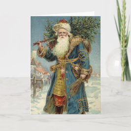 Cartão De Festividades Papai Noel Vitoriano Antigo com Árvore de Natal