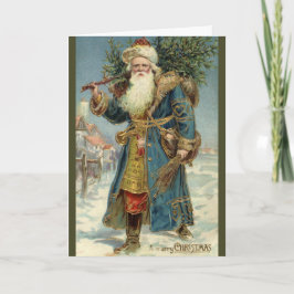 Cartão De Festividades Papai Noel Vitoriano Antigo com Árvore de Natal