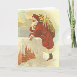 Cartão De Festividades Papai Noel Vitoriano do Natal Antigo na Chaminé