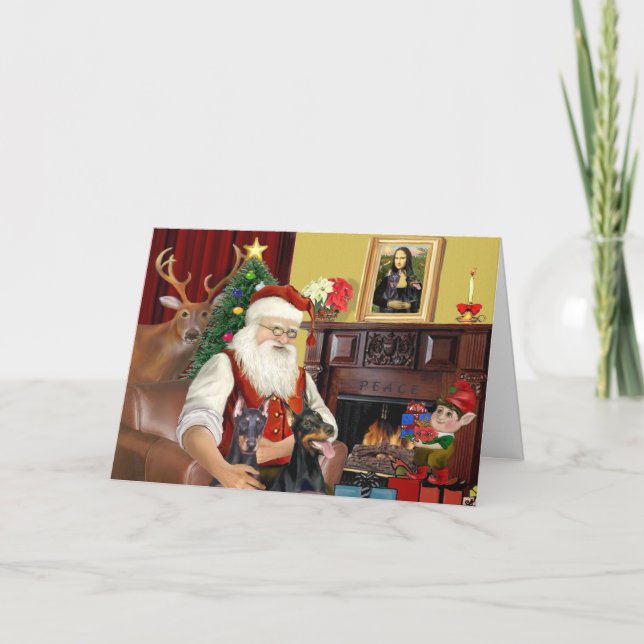 Cartão De Festividades Papais noeis 2 Doberman Pinschers (Frente)