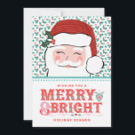 Cartão De Festividades Papais noeis alegres Feliz e Brilho | Rosa e Red H<br><div class="desc">Este cartão apresenta um rosto alegre de Papais noeis com um cartões de natal em uma tipografia do estilo vitoriano moderna,  em um fundo de férias rosa e vermelho. Você pode personalizar com seus nomes.</div>