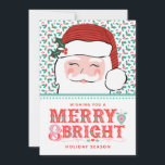 Cartão De Festividades Papais noeis alegres Feliz e Brilho | Rosa e Red H<br><div class="desc">Este cartão apresenta um rosto alegre de Papais noeis com um cartões de natal em uma tipografia do estilo vitoriano moderna,  em um fundo de férias rosa e vermelho. Você pode personalizar com seus nomes.</div>
