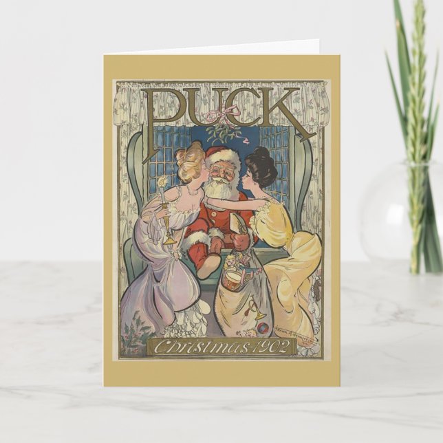 Cartão De Festividades Papais noeis apanhados debaixo do Mistério. (Frente)