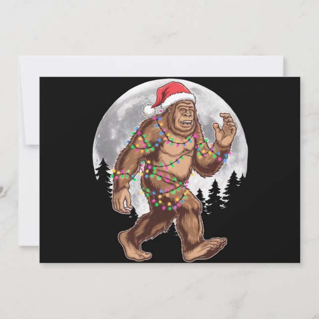 Cartão De Festividades Papais noeis Bigfoot Árvore de Natal Luzes Xmas Sa (Frente)