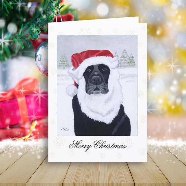 Cartão De Festividades Papais noeis Black Labrador Natal (Black Labrador Santa and Snow View Design Christmas Cards for Black Labrador Owners.  Snowflakes.)
