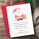 Cartão De Festividades Papais noeis bonitos aquarela Feliz Natal não foto<br><div class="desc">Cartão de Natal com ilustração de Papais noeis bonitos com caixa de presente e mensagem personalizada na frente. Cor vermelha ou personalizada de volta.</div>