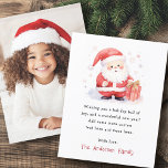Cartão De Festividades Papais noeis bonitos aquarela Foto de Natal Merry<br><div class="desc">Cartão de Natal com ilustração de Papais noeis bonitos com caixa de presente e mensagem personalizada na frente. Adicione uma foto personalizada atrás.</div>