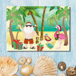 Cartão De Festividades Papais noeis bonitos e aves tropicais Natal de pra