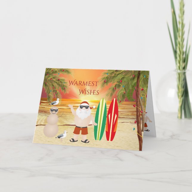 Cartão De Festividades Papais noeis bonitos e surfboards Praia no Natal (Frente)