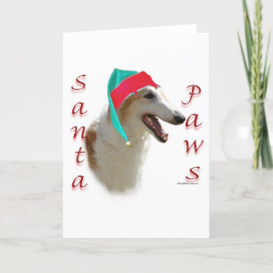 Cartão De Festividades Papais noeis Borzoi Paws