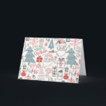 Cartão De Festividades Papais noeis brancos bonitos Padrão de árvore de N<br><div class="desc">Este cartão de Natal bonito e vazio apresenta um divertido padrão caprichoso de ilustrações de Papais noeis,  árvores,  e apresenta-se em rosa,  vermelho e chato.</div>