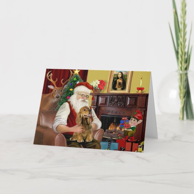 Cartão De Festividades Papais noeis Brown Cocker Spaniel (Frente)