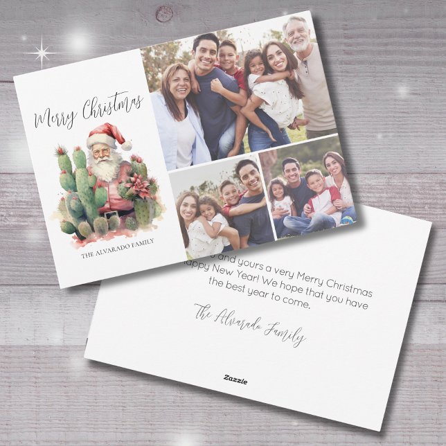 Cartão De Festividades Papais noeis Cactus Foto Feliz Natal (Cactus Santa Photo Merry Christmas Holiday Card)