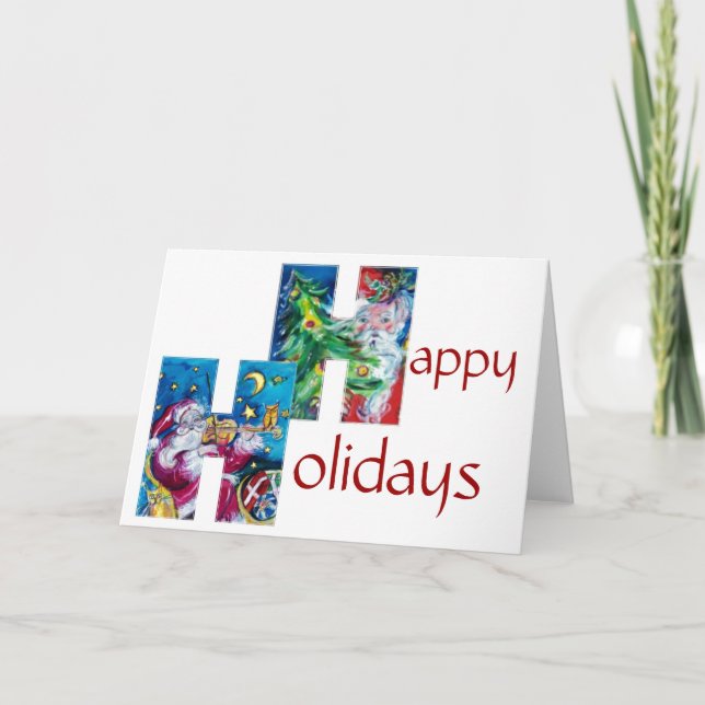 CARTÃO DE FESTIVIDADES PAPAIS NOEIS COM VIOLINA E MONOGRAMA DE ÁRVORE DE  (Frente)