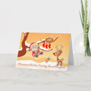 Cartão De Festividades Papais noeis Da Neve Subindo Uma Árvore Para Dar P