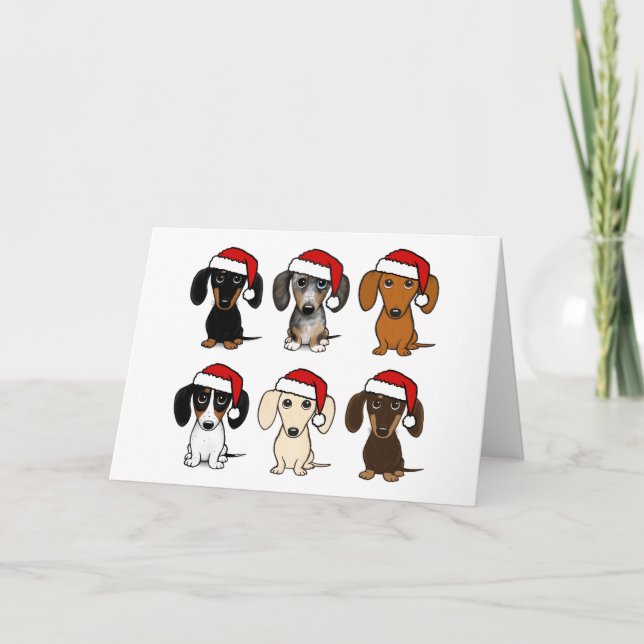 Cartão De Festividades Papais noeis Dachshances Cute Wiener Cães Natal (Frente)