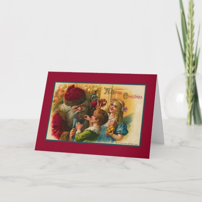 Cartão De Festividades Papais noeis dando doces vitoriosos para crianças (Frente)
