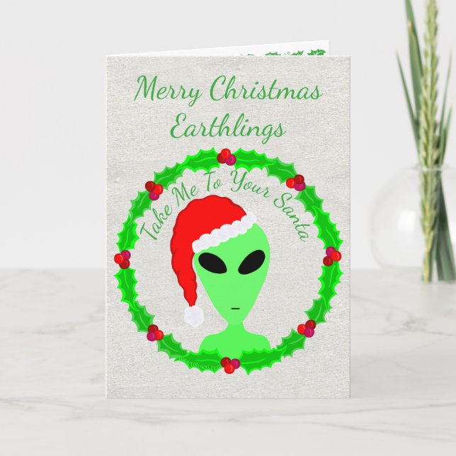 Cartão De Festividades Papais noeis de alienígena Holly Felly Terthlings  (Frente)