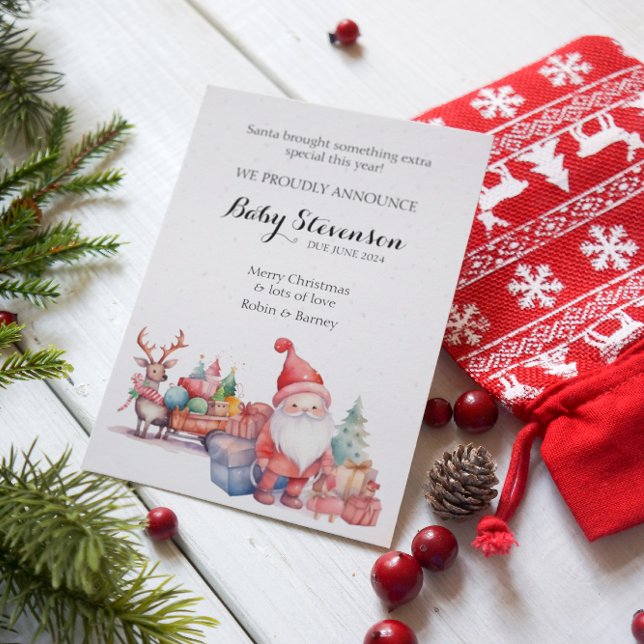 Cartão De Festividades Papais noeis de aquarela e renas de Natal (Criador carregado)