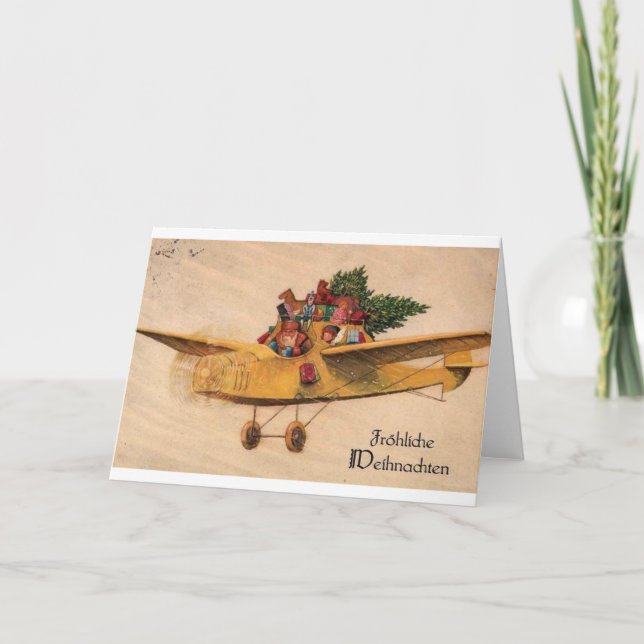 Cartão De Festividades Papais noeis de avião - brinquedos - Alemanha 1900 (Frente)