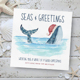 Cartão De Festividades Papais noeis de baleia Natal Engraçado no Mar