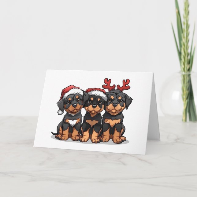 Cartão De Festividades Papais noeis de Cachorro Rottweiler Natal (Frente)