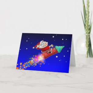 Cartão De Festividades Papais noeis de foguete 02