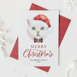 Cartão De Festividades Papais noeis de gato branco e bonito<br><div class="desc">Feliz Natal! Envie cartões de natal para a família e amigos com um cartão plano de Natal com tema de gato. Ele apresenta uma ilustração aquática de um gato branco e bonito de shorthair britânico com um chapéu de Papai Noel e gravata de arco tartan. Os textos são perfeitamente editáveis....</div>