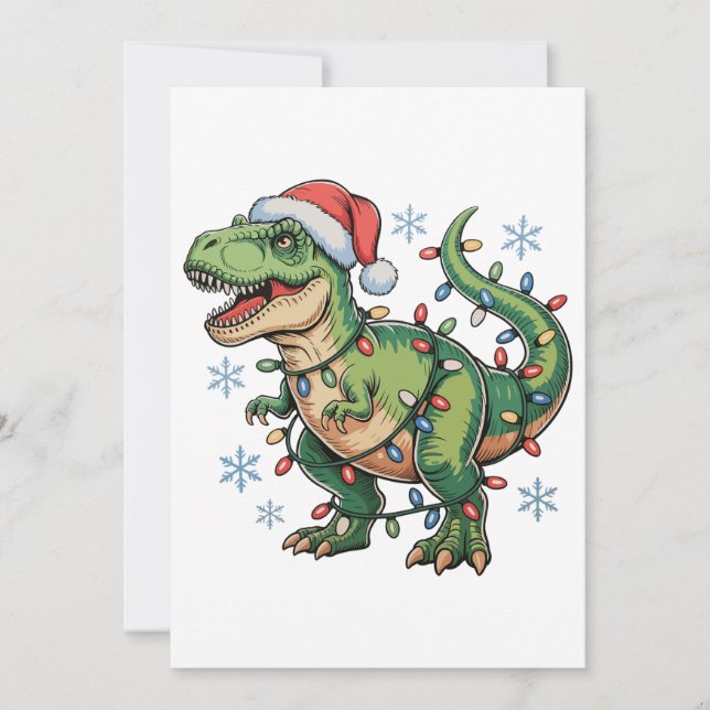 Cartão De Festividades Papais noeis de Luzes de Natal do Dinossauro T Rex (Frente)