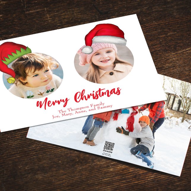 Cartão De Festividades Papais noeis de Natal bonitos Elf Engraçados Image (Merry Christmas cute whimsical multi-photo greeting card with a three-photo template. )