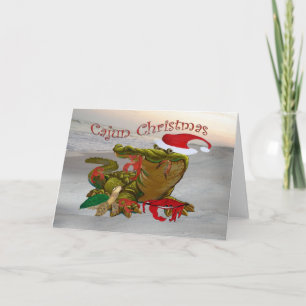 Cartão De Festividades Papais noeis de Natal Cajun Gator cumprimentando c