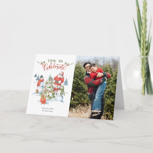 Cartão De Festividades Papais noeis de Natal Celebram Feriado de Fotos em (Frente)