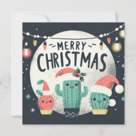 Cartão De Festividades Papais noeis de Natal com plantas de cactus