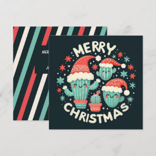 Cartão De Festividades Papais noeis de Natal com plantas de cactus