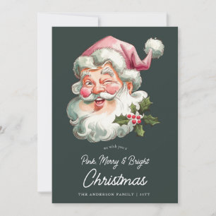 Cartão De Festividades Papais noeis de Natal cor-de-rosa-feliz