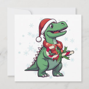 Cartão De Festividades Papais noeis de Natal Dinossauro com Candy Cane