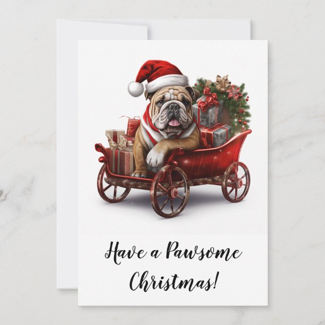 Cartão De Festividades Papais noeis de Natal do Buldogue Inglês Sleigh (Frente)