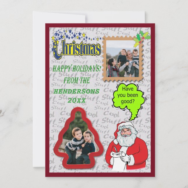 Cartão De Festividades Papais noeis de Natal e Árvore Adicionar Fotos (Frente)