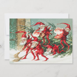 Cartão De Festividades Papais noeis de Natal elfos varrendo neve Feriado