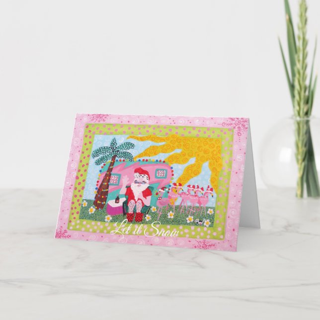 Cartão De Festividades Papais noeis de Natal engraçados, Flamingo Trailer (Frente)